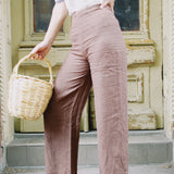 ELENA BROWN LINEN PANT
