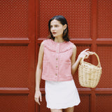 GISELLE RED GINGHAM DENIM TOP