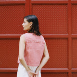 GISELLE RED GINGHAM DENIM TOP