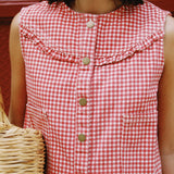 GISELLE RED GINGHAM DENIM TOP