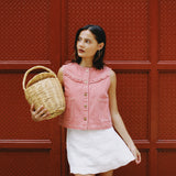 GISELLE RED GINGHAM DENIM TOP