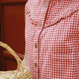 GISELLE RED GINGHAM DENIM TOP