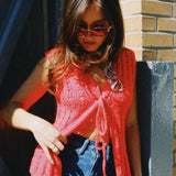 VINTAGE 70'S RED CROCHET VEST