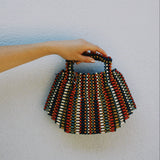 VINTAGE WOOD BEAD RAINBOW HANDLE CLUTCH