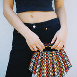 VINTAGE WOOD BEAD RAINBOW HANDLE CLUTCH
