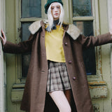 VINTAGE 60S BROWN SWING COAT FUR COLLAR