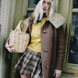 VINTAGE 60S BROWN SWING COAT FUR COLLAR