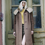 VINTAGE 60S BROWN SWING COAT FUR COLLAR