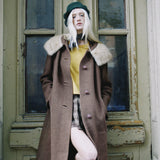 VINTAGE 60S BROWN SWING COAT FUR COLLAR