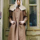 VINTAGE 60S BROWN SWING COAT FUR COLLAR