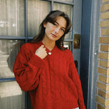 POPPY V-NECK CABLE KNIT SWEATER