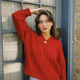 POPPY V-NECK CABLE KNIT SWEATER