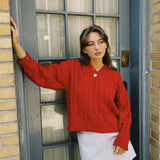 POPPY V-NECK CABLE KNIT SWEATER