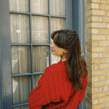 POPPY V-NECK CABLE KNIT SWEATER