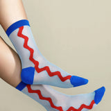 HANSEL FROM BASEL ZIG ZAG SHEER BLUE CREW SOCK