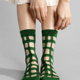 HANSEL FROM BASEL GREEN GINGHAM CREW SOCK