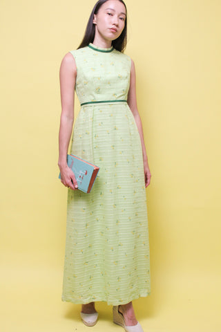 VINTAGE GREEN EMBROIDERED MAXI DRESS