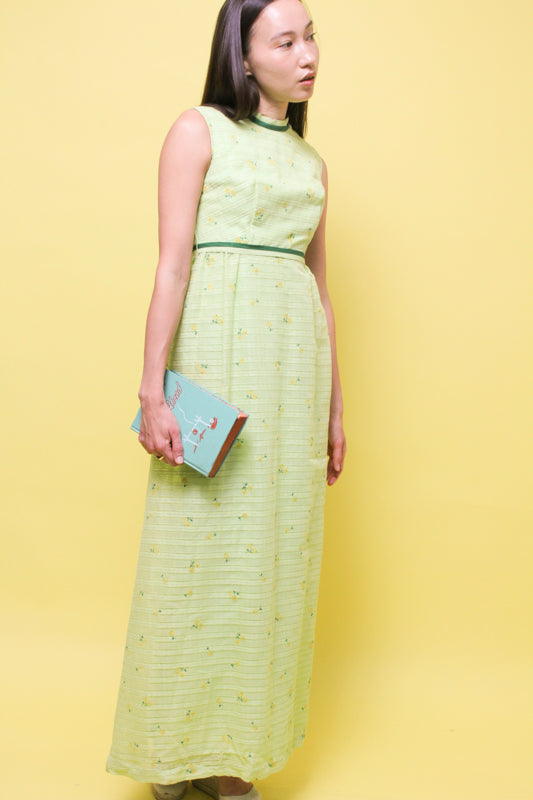 VINTAGE GREEN EMBROIDERED MAXI DRESS