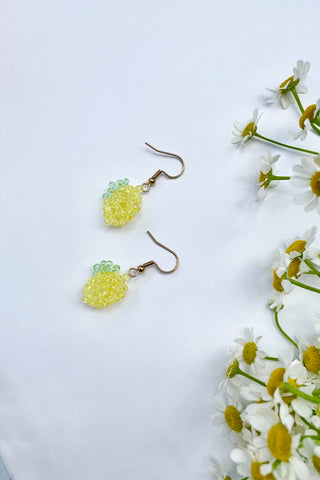 BEADED LEMON DANGLY EARRINGS